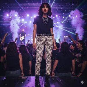 Free People Flocked Black Floral Brocade Pattern Denim Damask Jeans 26